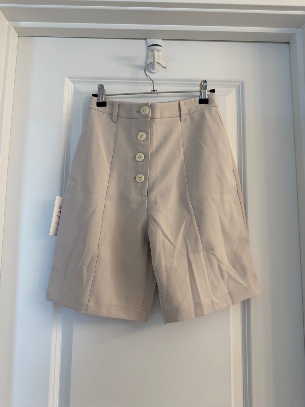 NWT Petite Studio Neutral Button-Front High-Waist Bermuda Shorts